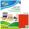Tico Italia LP4FR-7036 Etichette adesive rosse fluo, 70 fogli A4, rettangolari 70x36mm, 24 etichette per foglio, adesivo permanente, stampanti laser e inkjet