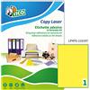 Tico Italia LP4FG-210297 Etichette adesive gialle fluo, 70 fogli A4, rettangolari 210x297mm, 1 etichette per foglio, adesivo permanente, stampanti laser e inkjet