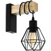 Eglo Leuchten my light Applique Townshend 5 con trave di legno e nero con gabbietta stile nordico 1XE27 44078/20