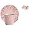 H&H Fairylove Confezione 4 Tazze caffè con Piattino, Stoneware, Rosa, 4 unità