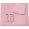 CLASSE77 Copertina in Lana Merino per Neonati con Babbucce e Cappello, Prodotto Artigianale, Made in Italy (Rosa)