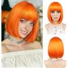 JIAMEISI Parrucche corte Bob capelli dritte con bangs piatte sintetiche colorate Cosplay parrucca quotidiana per le donne (arancione, 12 pollici/30 cm)