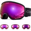 Odoland Occhiali da Sci Fotocromatici per Giornate Soleggiate e Nuvolose Anti Fog Protezione UV Occhiali da Snowboard per Uomini Donne Adulti Giovani Sci Snowboard,BA