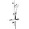 Görbach Colonna Doccia Acciaio Inox Senza Miscelatore Fori Muro Regolabili, Asta per Doccia 70 cm con Soffione, Tubo Flessibile, Supporto per Doccetta e Portasapone Mensola per bagno, Rotondo, Cromato
