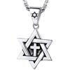 PROSTEEL Collana Pendente Magen Stella di David con Croce Incisione, Catena regolabile 55 60 cm, Acciaio inossidabile 316L, Argento (Invia Confezione Regalo)