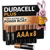 DURACELL Batterie Plus AAA (Confezione da 8) - Batterie Alcaline da 1,5 V - Fino al 100% di durata extra con Attivi POWER BOOST - Affidabilità per i dispositivi di utilizzo quotidiano - MN2400