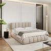 DEGHI Letto matrimoniale 160x190 cm imbottito e rivestito in tessuto crema con contenitore - Degan