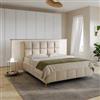 DEGHI Letto matrimoniale 160x190 cm in tessuto effetto maglia beige con gambe oro e contenitore - Muzai