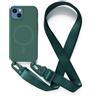 JIYUDZ JIYU Cover Magnetica per iPhone 13 6.1 con Cordino,Custodia Silicone Compatibile con MagSafe,Cover Silicone Antiurto con Corda Collana Tracolla Laccio Protettiva Case,Verde