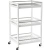 HOMCOM Carrello da Cucina Salvaspazio in Legno e Acciaio Inox, con 3 Ripiani e 4 Ruote 360°, Bianco, 45 x 38 x 78cm|Aosom