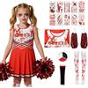 Moerstar Costume Cheerleader Zombie Bambina Donna, Vestito Cheerleader Halloween Set con Pompon Calzini Tatuaggi Trucco Viso, Vestito Zombie Bambina per Halloween Carnivale