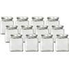 Mikken - Set 12 Barattoli In Vetro Quadrati Per Spezie, 212 Ml Con Coperchi Ed Etichette Bianche