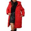 Maeau - Piumino lungo con cappuccio da donna, inverno, con cerniera, caldo, in piuma trapuntata, giacca imbottita, parka lungo, casual, S-3XL, rosso, S