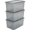 Iris Ohyama Scatole Portaoggetti, 50L, Set di 3, Grigio, Chiusura facile, Impilabile, Plastica Trasparente, Per Armadio, Scaffali, Scuola, Organizzazione, Giocattoli, Cartoleria, Scarpe, MCB-50