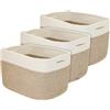 HMF Cesto portaoggetti con manici nascosti, set da 3 pezzi, cesto in cotone, 37,5 x 25 x 22,5 cm, colore: bianco-marrone