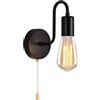 ANKBOY Retro Applique E27 Con Interruttore A Tirante Lampada Da Parete Vintage Industriale Metallo Nero Aplique da Parete Interni Faretti da Muro Corridoio Soggiorno Loft Camera da letto
