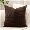 Sungeek 1 Pezzi Federe Cuscini 50x50 in Morbido Velluto a Coste, Fodere per Cuscini Decorativi con Motivo a Strisce e Patchwork Croce Copricuscini Cuscino per Divano Letto Soggiorno, Marrone Scuro