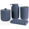Autumnlife Set di accessori bagno Autumnlife Blu, 4 pezzi in ceramica - 350 ml di erogatore di sapone, bicchiere per spazzolino, portasapone e contenitore per bastoncini di cotone, set di decorazione per il