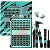 AMZGIRL LASH Kit Ciglia Extension 144PCS Individuali Kit Extension Ciglia Ciglia Finte Extension Ciglia Nero Bond e Seal Glue Remover Pinzette (Midnight 8-16mm Kit)