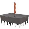Classic Accessories Ravenna, set di copertura impermeabile per tavolo e sedie da patio rettangolare/ovale da 274 cm, con foro per ombrellone, 274 x 203 x 58 cm, grigio talpa scuro
