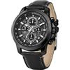 PINDOWS Orologio da uomo analogico al quarzo cronografo impermeabile luminoso orologio da polso con cinturino in pelle nero marrone per abbigliamento business e casual, G648n1: Nero, One Size