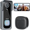 ieGeek 2K Videocitofono Wifi Senza Fili Esterno, 166° Campo Visivo Doorbell | Impermeabile IP66, Citofono con Telecamera, Rilevazione Umano PIR, Audio Bidirezionale, Visione Notturna 10m, 2.4 GHz, Grigio