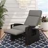 Grand patio Sedia a sdraio con cuscino, schienale regolabile, in rattan, per interni, uso esterno (vimini marrone chiaro, cuscino beige) (Regolazione indipendente, Grigio scuro)