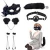 Ninonly Plug Anale Sex Toys Coda di Volpe, 5 Pezzi Cosplay Sexy Set Orecchie da Gatto Maschera Capezzolo Morsetti Bavaglio, Toys Sessuali per Coppie Donna Uomo Adulti