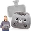 Udbrud Borsa dell'Acqua Calda con Rivestimento, 1.25L Borsa Acqua Calda Peluche Boule Acqua Calda in Gomma Naturale per Bambini e Adulti Grigio Hot Water Bottle per Terapia Calda, Calda e Fredda