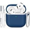 TNSNK Silicone per AirPods 4 Case Cover, A1-Navy Blue | Morbido, leggero, antiscivolo, antigraffio, ricarica cablata/wireless. Pennello pulitore + chiavetta.