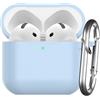 Nemteur Custodia per AirPods 4 2024, Case Protettiva in Silicone per AirPods 4th 2024 Cover in Silicone Visibile a LED Frontale con Moschettone, Azzurro