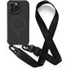 JIYUDZ JIYU Cover Magnetica per iPhone 15 Pro Max 6.7 con Cordino,Custodia Silicone Compatibile con MagSafe,Cover Silicone con Corda Collana Tracolla Laccio Regolabile,Nero