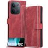 binandteam Cover a Libro per Xiaomi Redmi 15C 4G / 5G (6.9) con Vetro Temperato,Custodia in Pelle PU Magnetica Flip Porta Carte Wallet Supporto Portafoglio Case - Rot