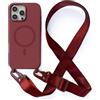 JIYUDZ JIYU Cover Magnetica per iPhone 16 Pro Max 6.7 con Cordino,Custodia Silicone Compatibile con MagSafe,Cover Silicone Antiurto con Corda Collana Tracolla Laccio Protettiva Case,Rosso