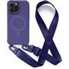 JIYUDZ JIYU Cover Magnetica per iPhone 15 Pro Max 6.7 con Cordino,Custodia Silicone Compatibile con MagSafe,Cover Silicone con Corda Collana Tracolla Laccio Regolabile,Blu
