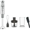 Moulinex Quickchef, Frullatore a mano + spatola, piede metallico, 1000 W, 10 velocità, lame Powelix, tritatutto 500 ml, bicchiere dosatore 800 ml, grigio DD655DES