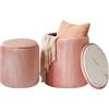 IBUYKE set di 2 ottoni rotondi con stoccaggio, sgabello vanità in velluto per trucco, tavolino moderno imbottito sedile, sgabello multiuso poggiapiedi per soggiorno e camera da letto, rosa WBD005P