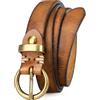 VONMELLI Cintura in pelle da donna in vero cuoio per jeans, stile vintage, cintura sottile da donna, fibbia dorata, cintura da donna stretta in vita, caffè, Passend für Taillenumfang 77-91cm
