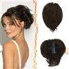 BARSDAR Corto Capelli Veri Coda di Cavallo Extension con Flessibili Metalli, 20cm Clip Artigli Capelli Veri Nero Marrone Messy Chignon Posticci per Donne DIY Stili Spessi Naturale Coda di Cavallo