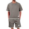Generico Completo Running Uomo Tute Eleganti Due Pezzi Waffle Maglietta a Maniche Corte + Pantaloni Corti Largo Set Casual in Cotone Morbido e Comodi Tuta da Ginnastica con Scollo Tondo Estivi Completi