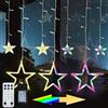 Meision Catena di luci da esterno a stelle, 2,3 metri, 138 LED, 4 colori che cambiano corrente, con 11 modalità, telecomando, timer, gancio, catena luminosa espandibile per finestre di Natale