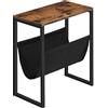 HOOBRO Tavolino Stretto, Comodino di Struttura in Metallo Nero, con Tasca Portaoggetti per Riviste, per Spazio Limitato, Soggiorno, Camera da Letto, Ufficio, Stile Moderno, Marrone Vintage EUBF66BZ01