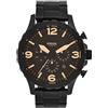 Fossil Orologio Nate da uomo, movimento cronografo al quarzo, cassa in acciaio inossidabile nero da 50 mm con bracciale in acciaio inossidabile, JR1356, Nero e marrone