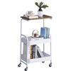 Yosamy Carrello da cucina con ruote, carrello da portata a 3 livelli, carrello da cucina, con supporto in metallo e piano in legno, per cucina, bagno, soggiorno, bianco