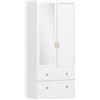 HOMCOM Armadio con specchio, 2 ante, 2 cassetti e asta appendiabiti, 80 x 50 x 180 cm, bianco | Aosom Italy