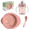 Chicco Set Pappa Completo 6 Mesi+, Tazza Training Cup, Primo Cucchiaio e Piatto Pappa Calda, Kit Svezzamento Antiscivolo, 0% BPA, Rosa, Idea Regalo Bimba