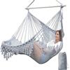 Chihee Sedie Sospese Sedia amaca super grande Sedia a corda in cotone morbido,Forte barra di diffusione in metallo pieghevole Ampio sedile pizzo Stretch Swing sedia Decorazione a tema interni,esterni