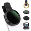 Boysinglens 52MM Variable ND2-ND400 Filter, Ultra Slim Multi-Coated Adjustable Neutral Density Filter, Clip-on Phone Lens ND Filter Kit, Compatible for iPhone 15 14 13 12 11, Google Pixel and Other Smart Phones