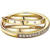 PANDORA Signature Anello con pavé incrociato a tripla banda placcato in oro 14k con zirconi cubici trasparenti, 52