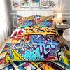 Homemissing Set di biancheria da letto per letto singolo con motivo graffiti hippie, per bambini e ragazzi, moderno, con 1 federa per cuscino, cerniera e lacci